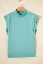Solid Color High Neck Cap Sleeve Loose Top
