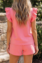Half Zipped Ruffled Short Set