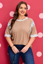 Chestnut Animal Color Block Patchwork Plus Size Tee
