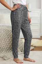 Grey Leopard Elastic Waist Casual Joggers