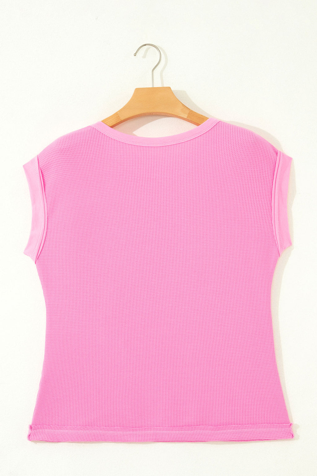 Solid Coluor Raw Seam Waffled Patchwork Casual T Shirt