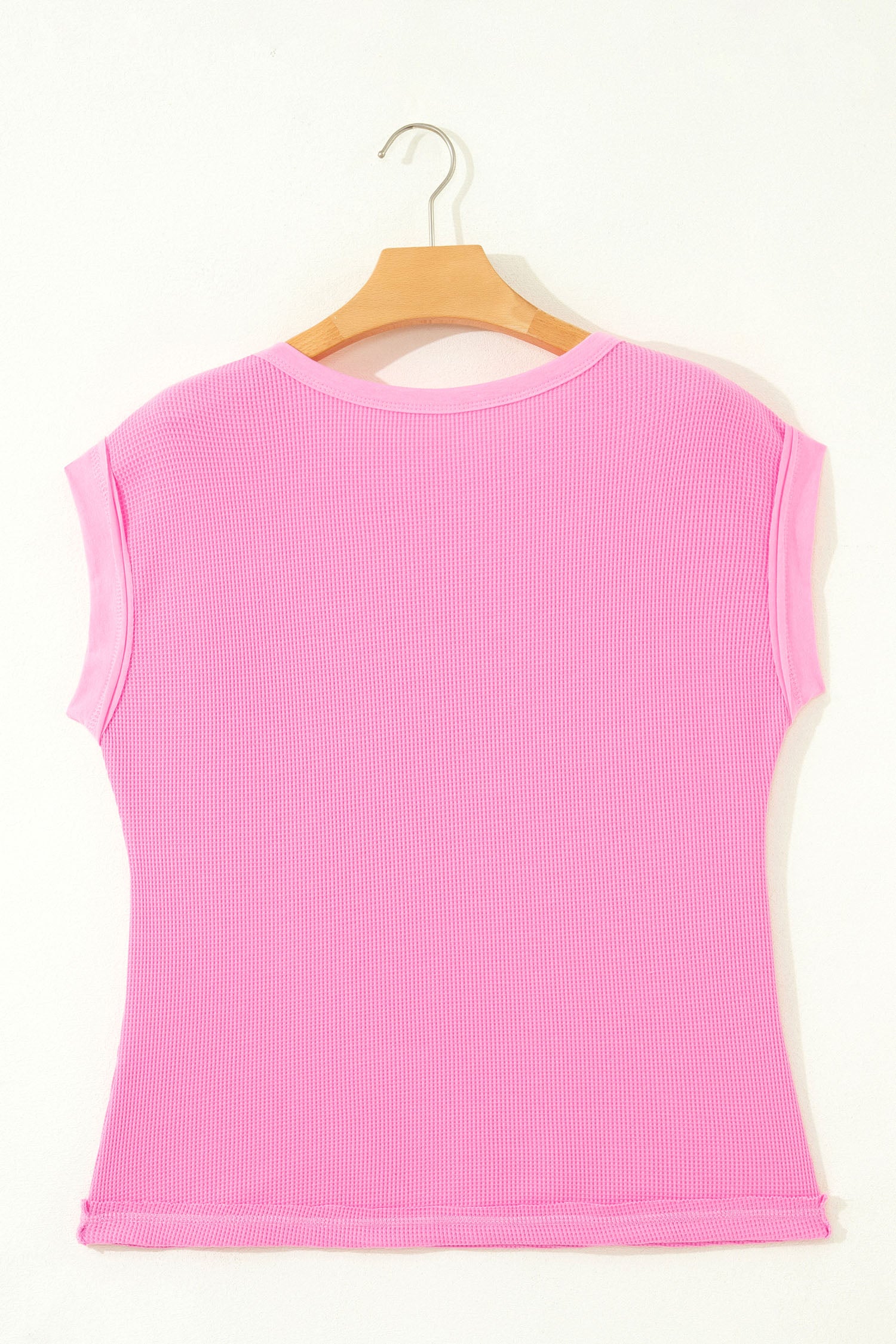 Solid Coluor Raw Seam Waffled Patchwork Casual T Shirt