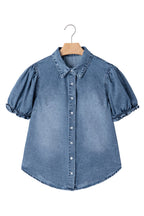 Beau Blue Frilled Short Sleeve Snap Button Denim Shirt