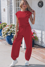 Solid Colour Cropped Tank Top and Jogger Pants Set