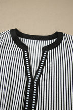 Striped Plus Size Slit V Neck Tiered Flutter Sleeve Maxi Dress