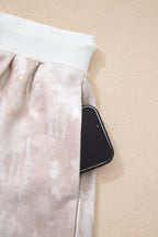 White Abstract Woodland Print Balloon Sleeve Pullover Drawstring Mini Skort Set