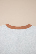 Raw Seam Color Block Detail Buttoned Henley Tee