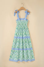 Pink Geometric Floral Print Striped Patchwork Detail Sleeveless Dress