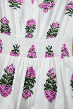 Floral Print Split Neck Shirred High Waist Ruffle Hem Maxi Dress
