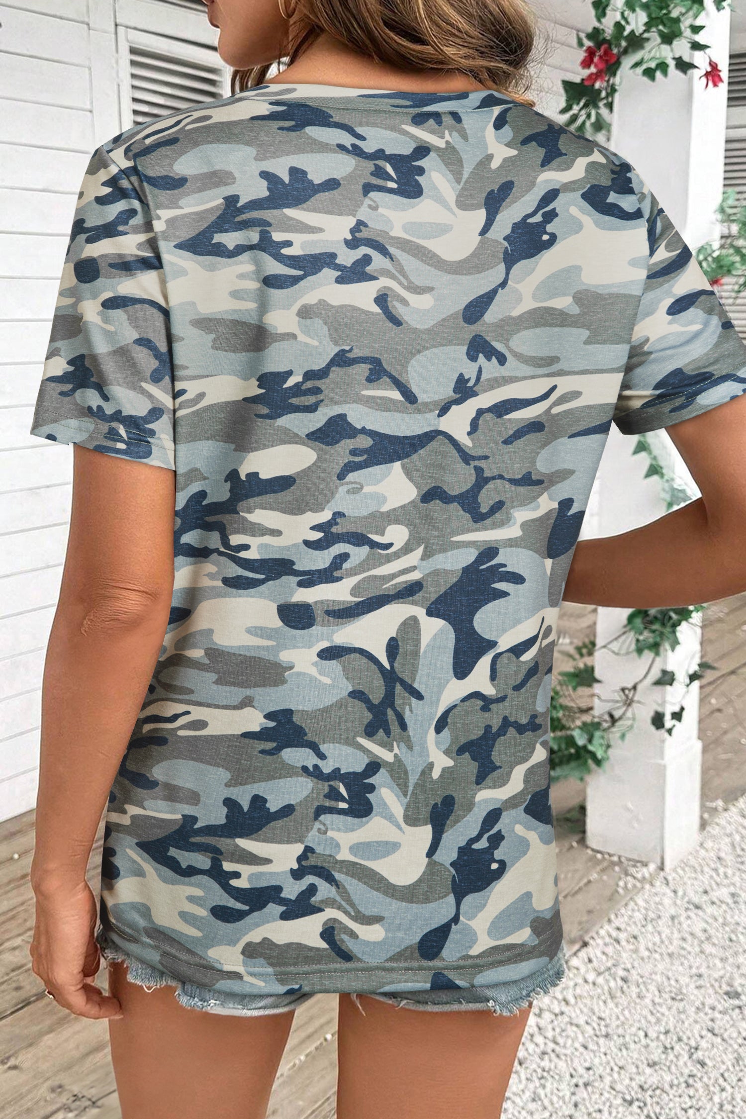Camouflage Print Crew Neck T Shirt