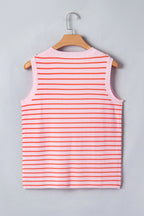 Pink Stripe Textured Knit Sleeveless Casual Sweater Top