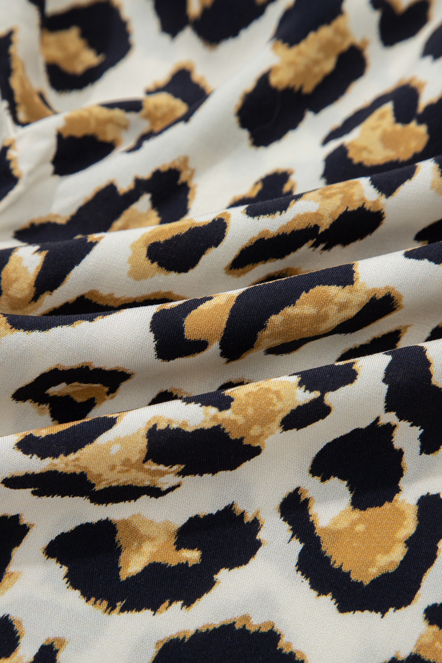 Khaki Mixed Leopard Patchwork 3/4 Sleeve Loose Shirt