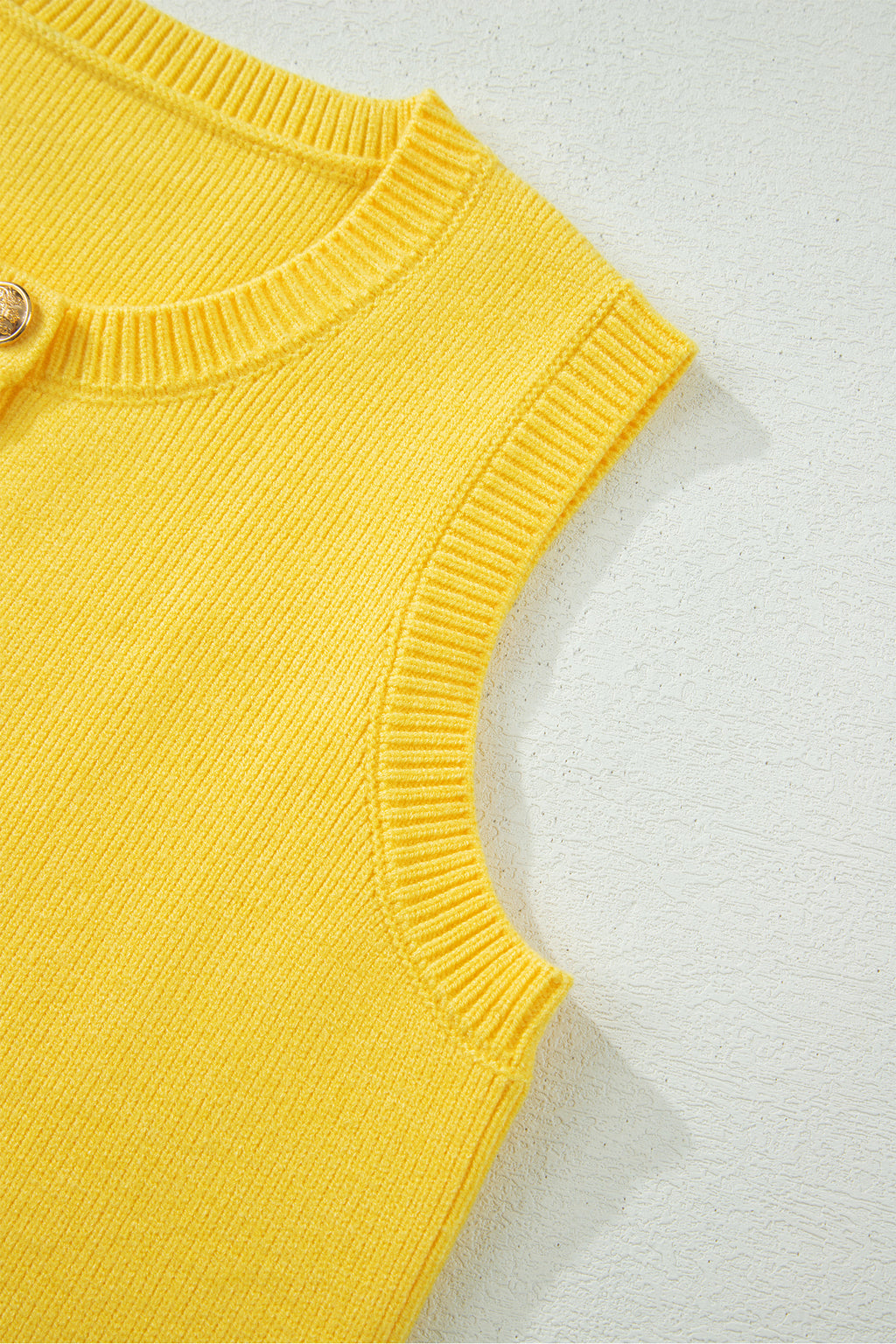 Solid Color Sleeveless Knit Button Pocketed Sweater