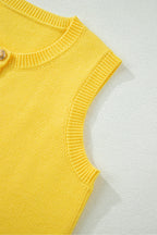 Solid Color Sleeveless Knit Button Pocketed Sweater