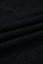 Black Floral Lace Overlay Tassel Tie Short Sleeve Beach Vacation Loose Maxi Dress