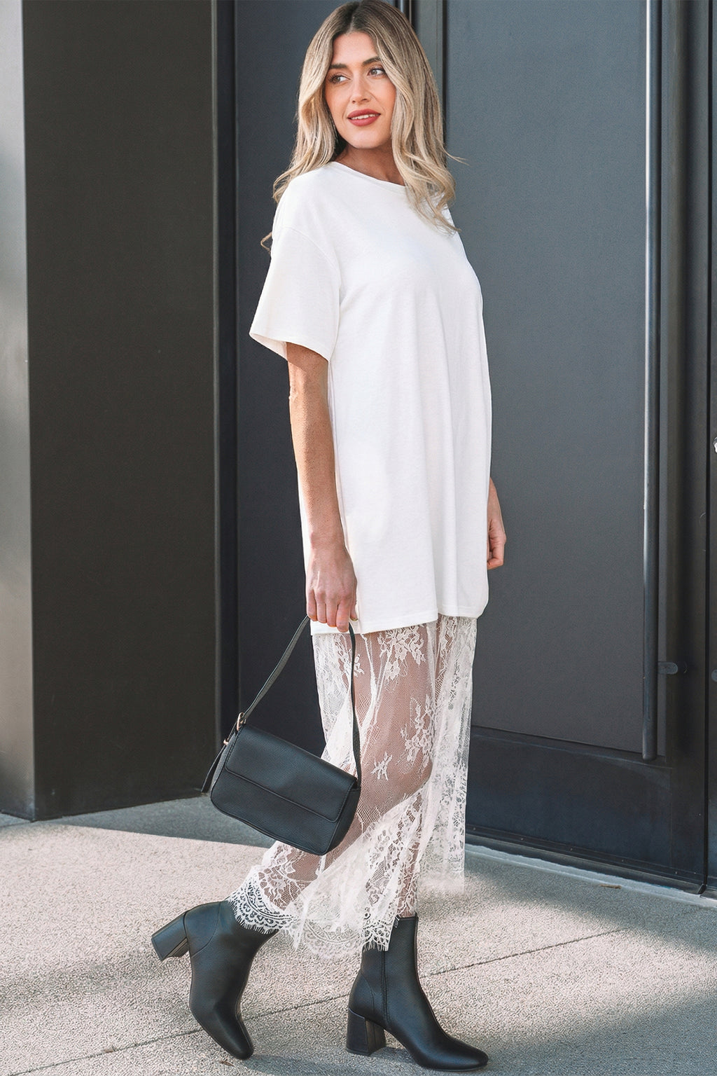 Floral Patchwork Short Sleeve T Shirt Loose Maxi Dress