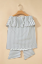 White Polka Dot Off Shoulder Bow Knot Short Sleeve Blouse
