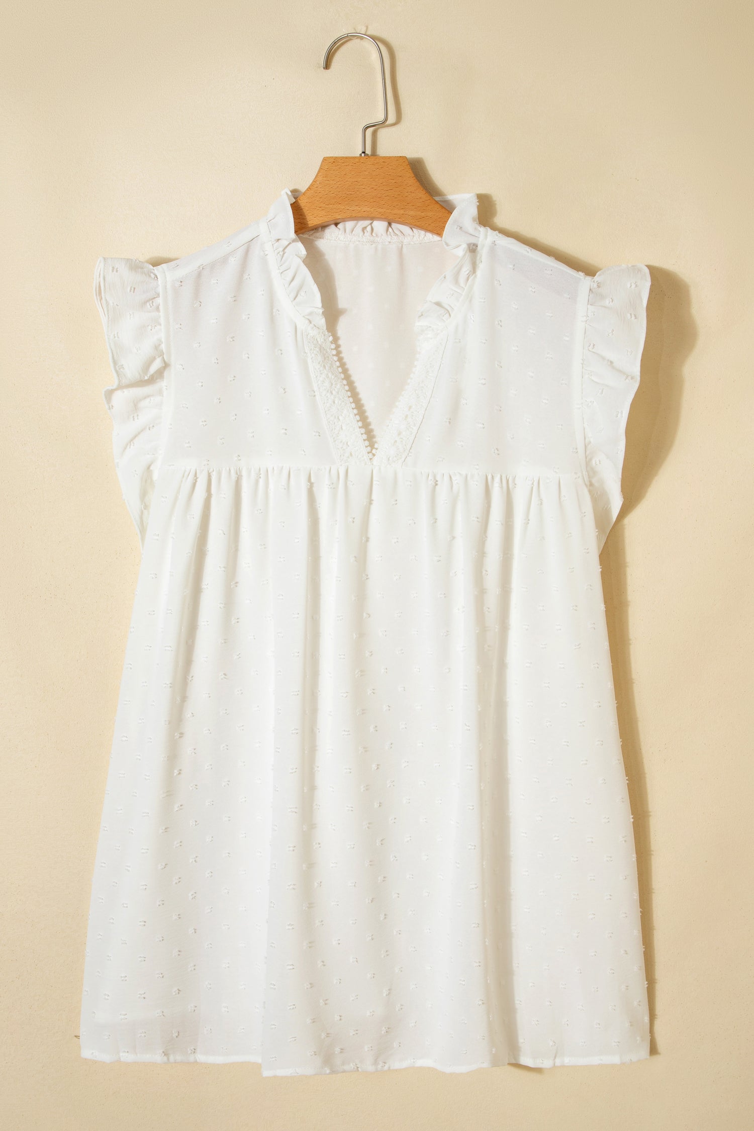 Plus Size Swiss Dot Ruffle Lace Trim V Neck Tank Top