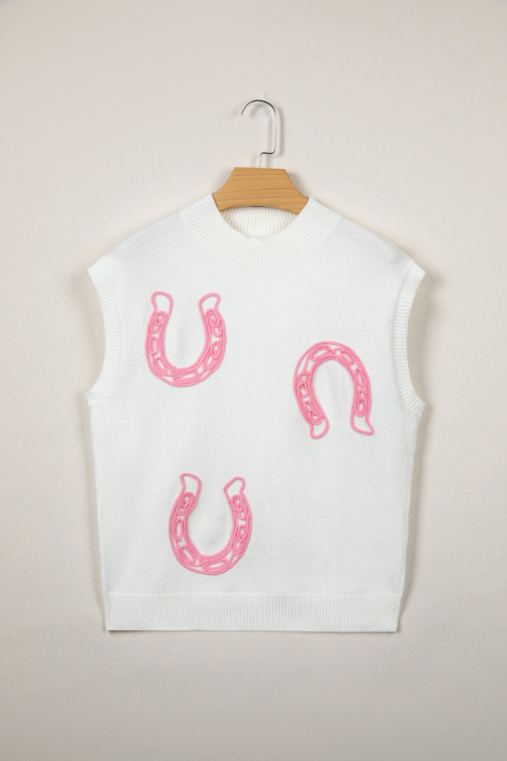 Corded Horseshoes Ribbed Trim Mock Neck Short Sleeve Sweater