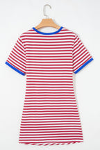 Striped Nautical Tie Contrast Trim Round Neck T Shirt Mini Dress