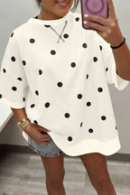 Beige Polka Dot Print Crossed Seam Detail Oversize Tee