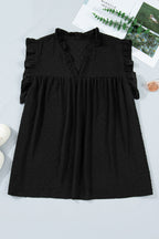 Plus Size Swiss Dot Ruffle Lace Trim V Neck Tank Top