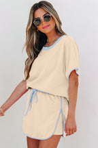 Color Block Edge Drop Shoulder T Shirt and Skort 2Pcs Set