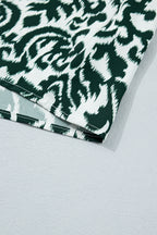 Damask Print Ruffled Colour Block Detail Half Sleeve Blouse