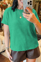 Waffle Textured Knit Dolman Short Sleeve Loose Top