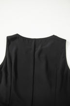 Black Solid Color Sleeveless Sheer Floral Lace Patchwork Long Dress