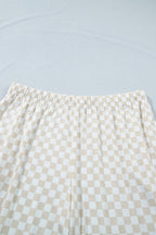Khaki Plus Size Checkered Print Half Sleeve Tee Loose Pants Two-piece Lounge Set