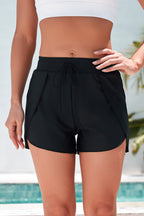 Solid Colour 2-in-1 Drawstring Elastic Waist Swim Shorts
