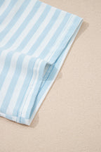 Striped Contrast Neck Loose Tee and Drawstring Shorts Set