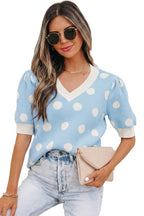 Polka Dot Puff Short Sleeve Sweater Top