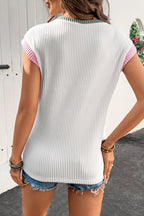Color Block Corded Knit Crew Neck Tee