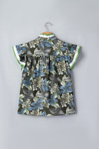 Green Ruffled Short Sleeve Floral Summer Blouse