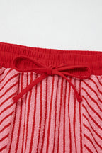 Striped Crew Neck Tee Drawstring Waist Cropped Pants Set