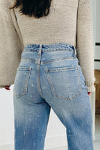Mist Blue Distressed Detail Tummy Control Raw Hem Jeans