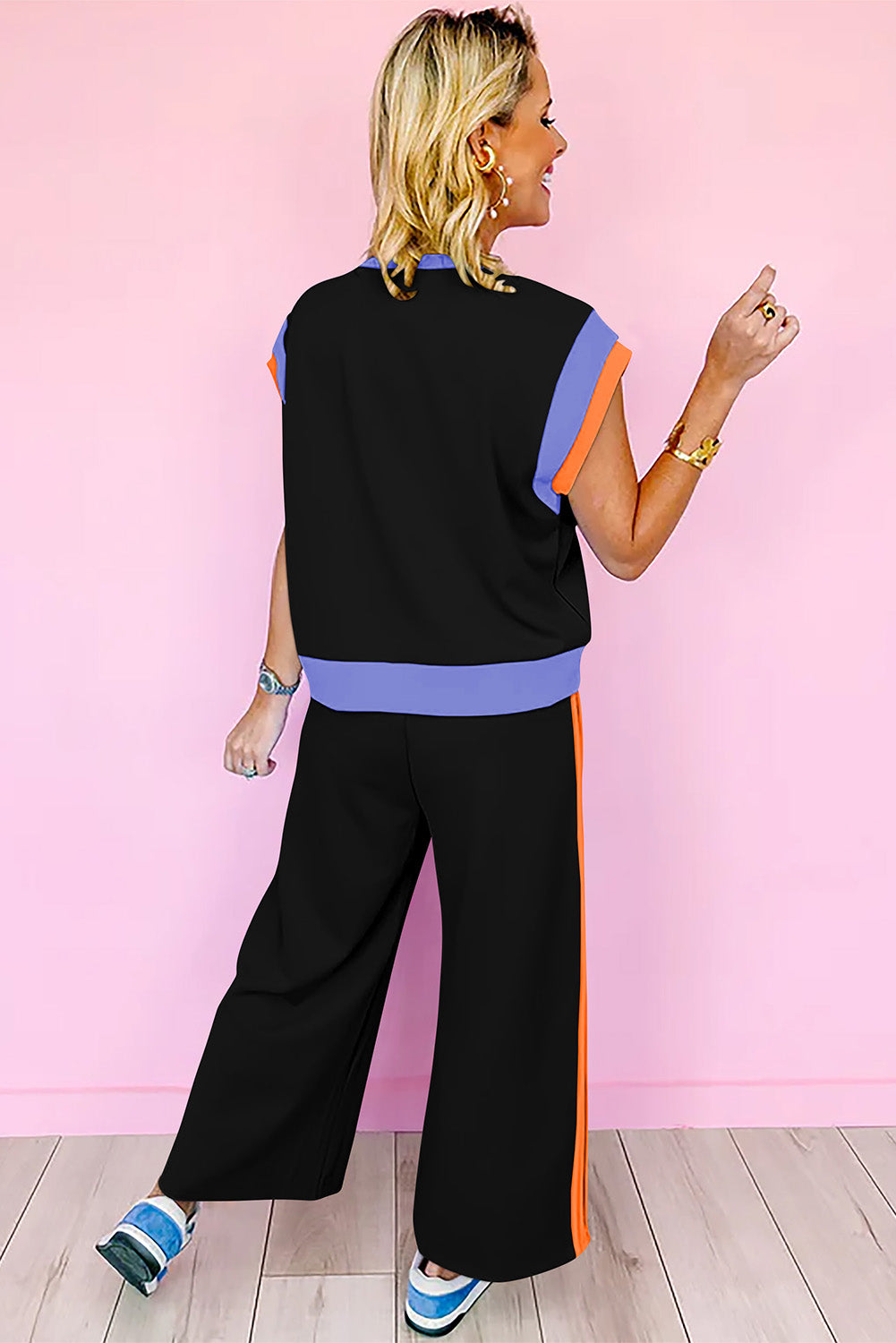 Colour Block Detail Casual Two-piece Set