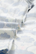 Sky Blue Floral Print Flounced Short Sleeve Contrast Trim V Neck Blouse