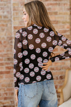 Black Baseball Game Day Sheer Mesh Long Sleeve Top