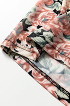 Retro Floral Print Mock Neck Mesh Long Sleeve Top