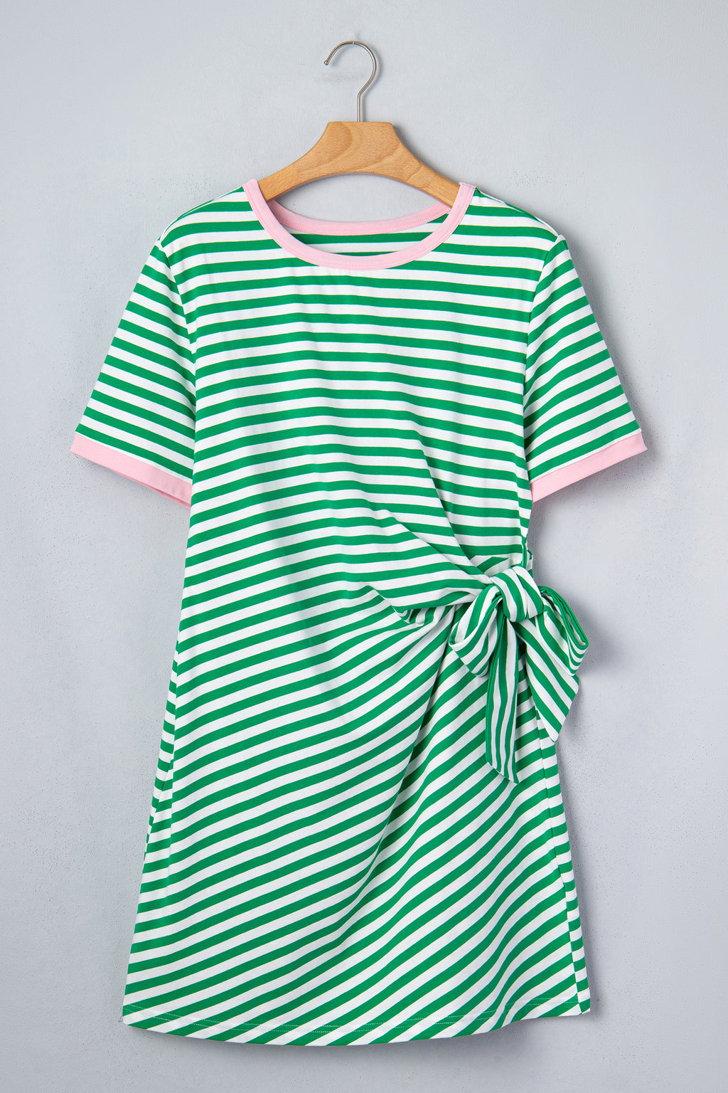 Striped Nautical Tie Contrast Trim Round Neck T Shirt Mini Dress