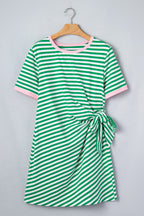 Striped Nautical Tie Contrast Trim Round Neck T Shirt Mini Dress