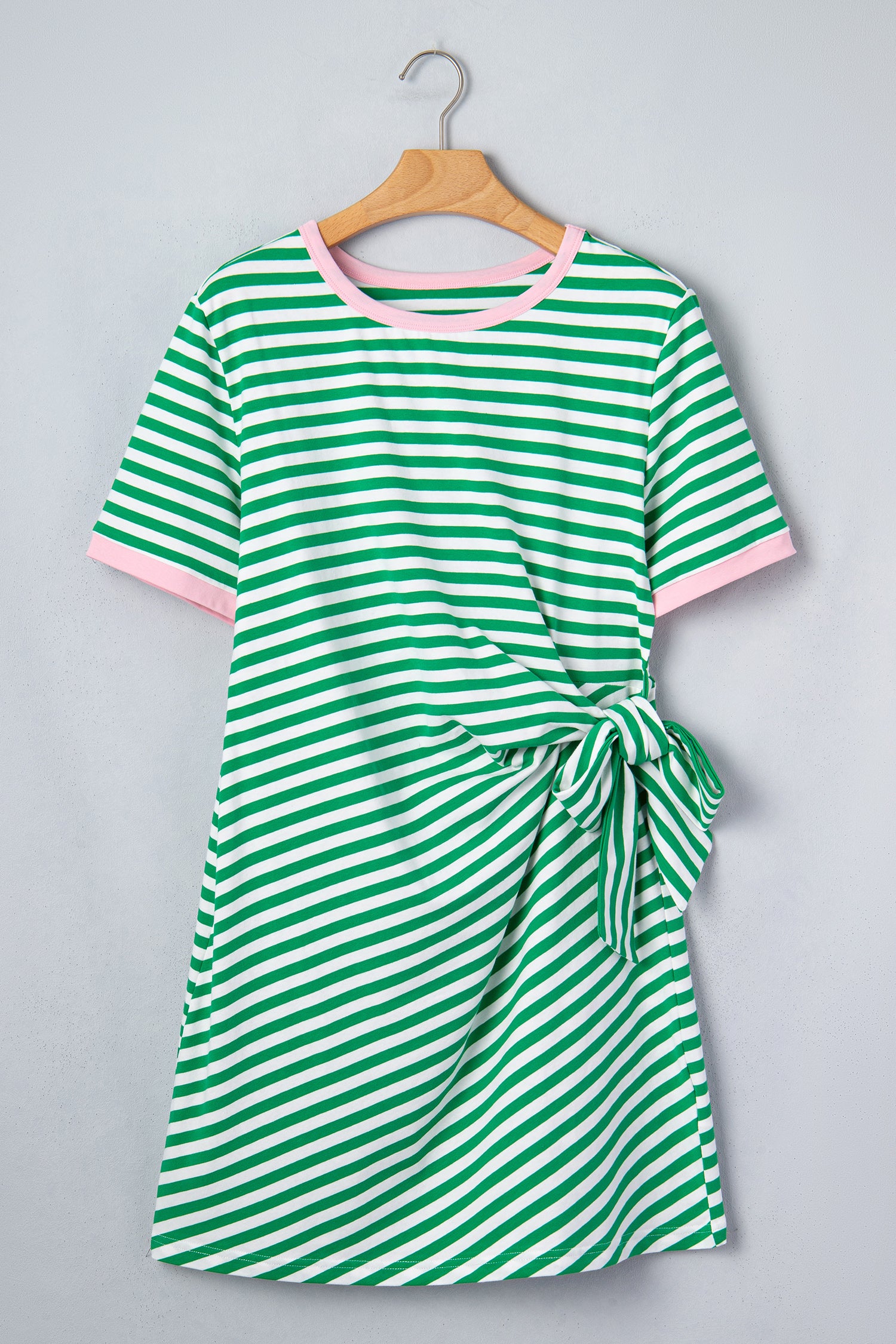 Striped Nautical Tie Contrast Trim Round Neck T Shirt Mini Dress