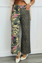 Multicolour Abstract Camouflage Print Contrast Leopard Patchwork Straight Leg Jeans