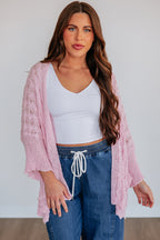 Pink Drop Shoulder Cut-Out Detail Tunic Cardigan