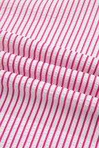 Striped Frilled Detail Half Buttons Short Sleeve Long Dress