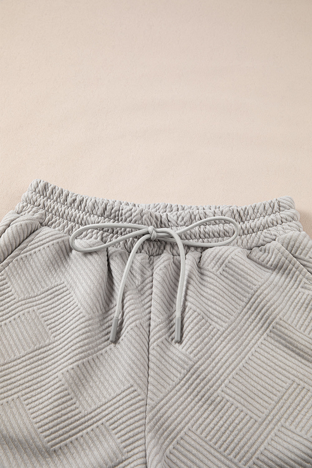 Grey Solid Color Textured Loose Top Casual Two Piece Short Set