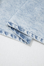Beau Blue Ruffle Pleated Detail Vintage Washed Denim Top